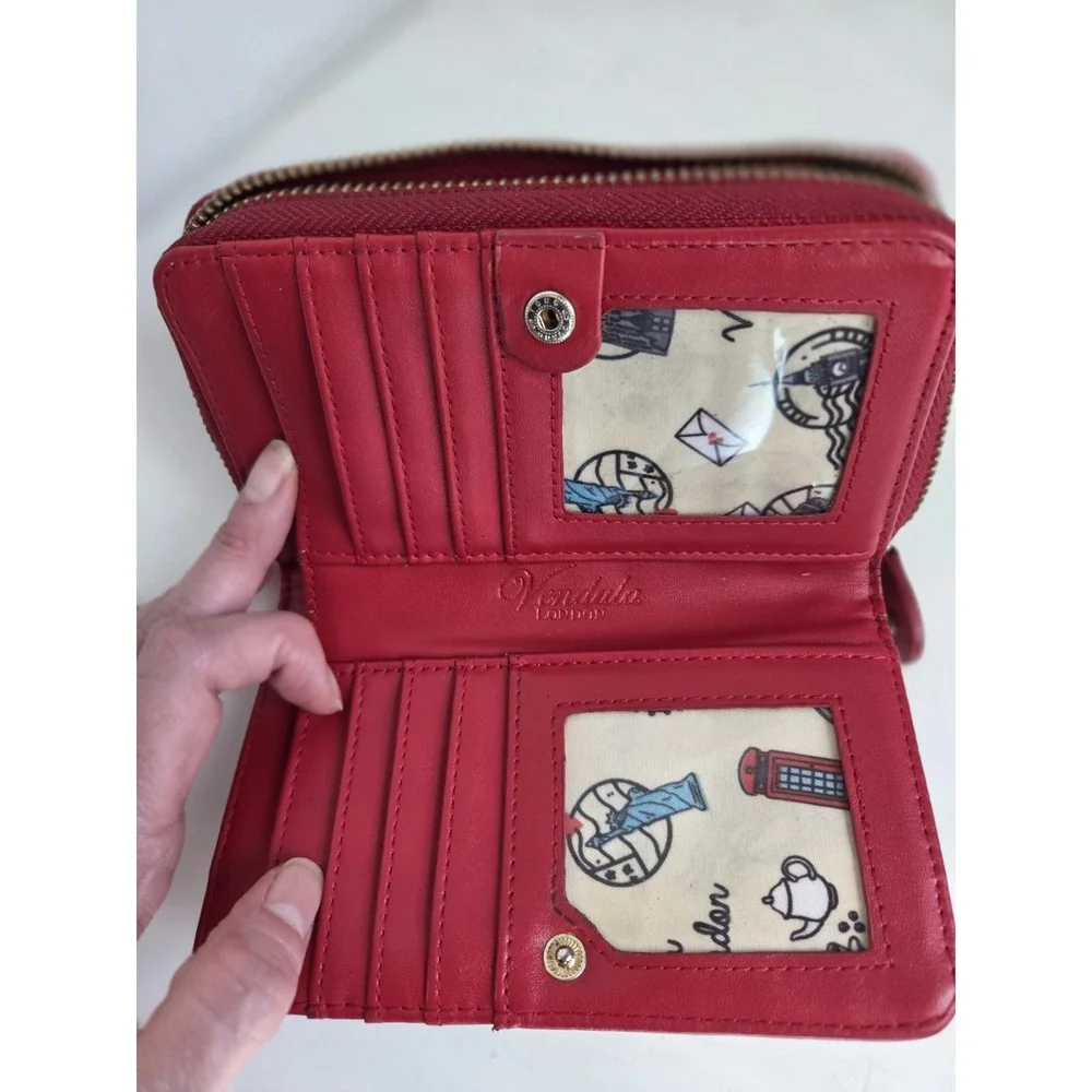 Vendula London CORNER SHOP Zip Around Wallet RED Pink Preowned‎ RARE